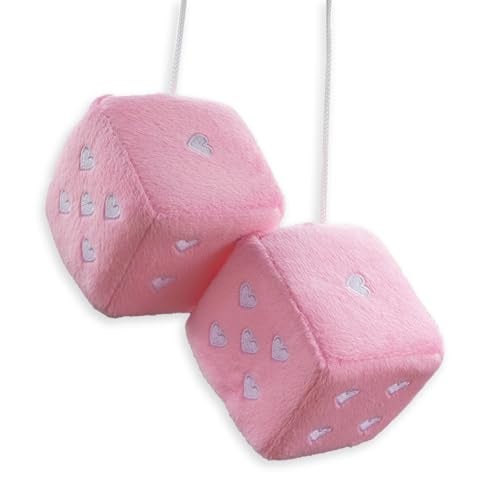ORNALES Heart Shaped Vintage Embroidered Fuzzy Plush Dice Pair 3 Heart Shaped Hanging Dice Ornaments New Car Decorative Vintage Accessories for Car Interior Rearview MirrorPink - Image 1