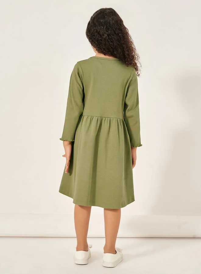 Styli Ribbed Olive Dress