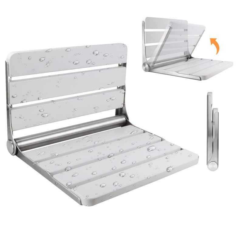 16 inchs Teak Folding Shower Seat Wall Mounted Foldable Shower Bench 400lbs Max Load SpaceSaving Fold Down Design for Seniors Elderly  Small Shower Spaces