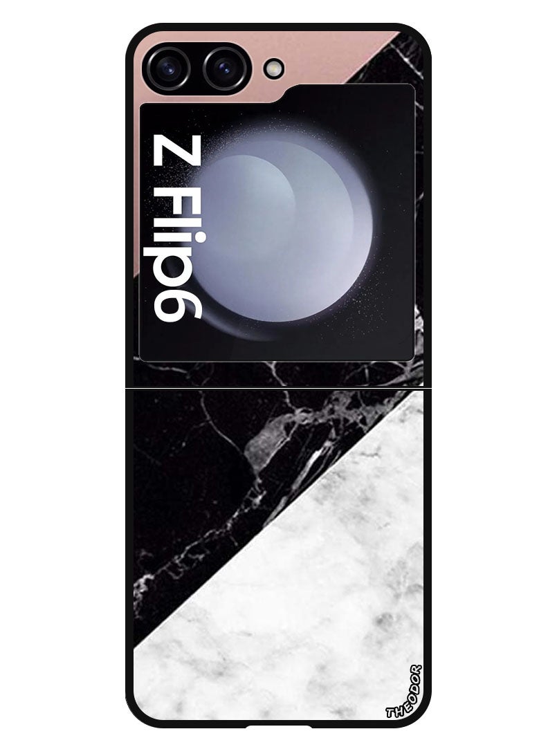 Theodor Protective Case Anti Scratch Shock Proof Bumper Cover For Samsung Galaxy Z Flip 6 Hite & Black Marble Top Is Plain - Image 1