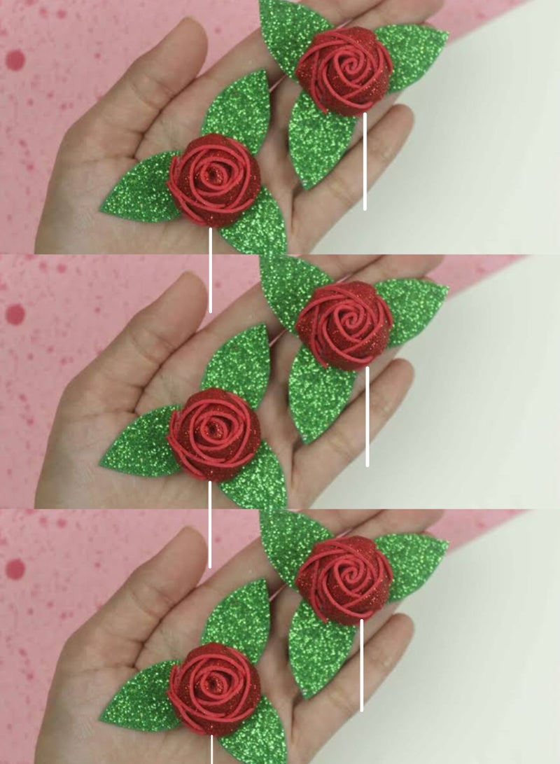 6 Glitter foam artificial roses flowers on stick cake topper for mother's day, valentine's day, love , mum, teacher, birthday