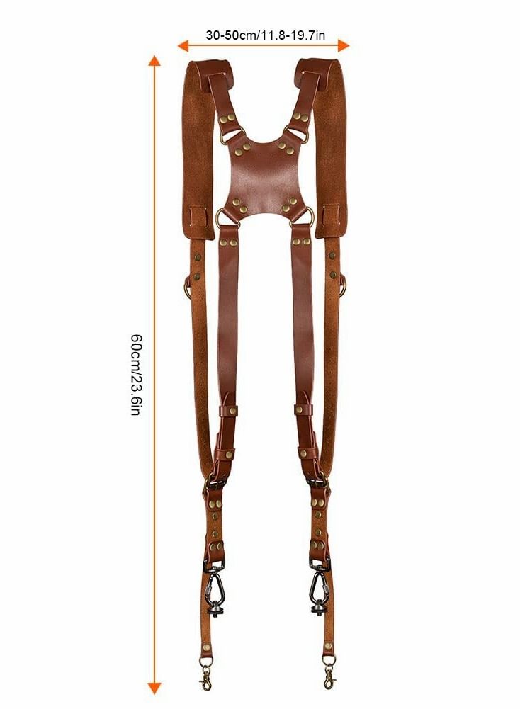 SYOSI Camera Strap Camera Shoulder Strap for Two Cameras Dual Camera Strap Accessories Adjustable Leather Camera Harness for DSLR SLR - Image 4