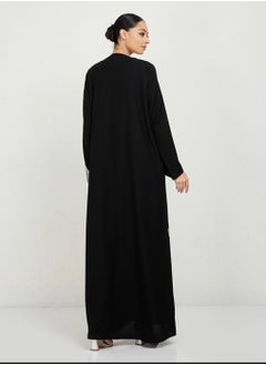 Rosette Abaya Abaya with Gray Neck embroidery Design  - Image 3