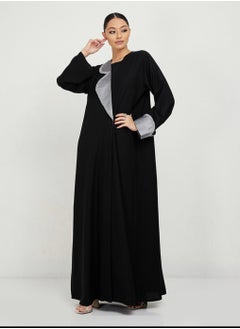 Rosette Abaya Abaya with Gray Neck embroidery Design  - Image 1