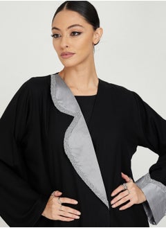 Rosette Abaya Abaya with Gray Neck embroidery Design  - Image 2