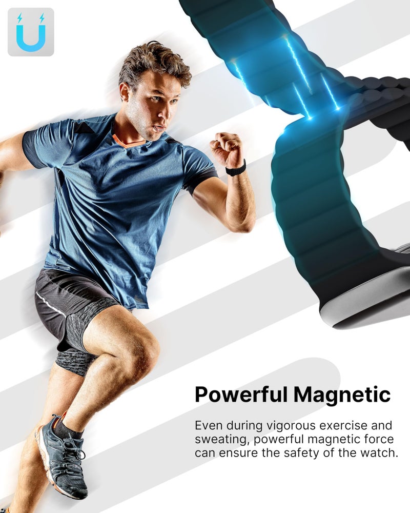 Fullmosa Magnetic Band Compatible with Apple Watch Strap 49mm 46mm 45mm 44mm 42mm(Series 3 2 1), Sport Bands for iWatch Ultra 3/2/1 SE3/SE2/SE Series 11 10 9 8 7 6 5 4 3 2 1,Black [Watch NOT Included] - Image 2