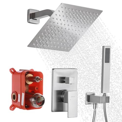 DEOLER Rain Shower System with Handheld Shower, 10 Inch Wall Mounted Shower Faucet Set Bathroom Luxury Rain Mixer Shower Combo Set Rough-in Valve and Trim Kit, Brushed Nickel - Image 1