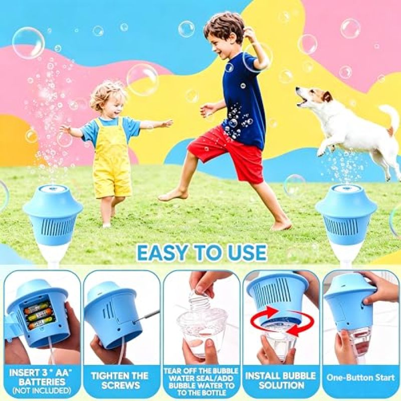 Automatic Bubble Machine 118*20*20CM Blue High-Volume 10,000+ Bubbles Per Minute Bubble Fountain - 3-Level Height Adjustment Up To 47 Inches Kids Bubble Machine for Outdoor Backyard Parties - Image 4