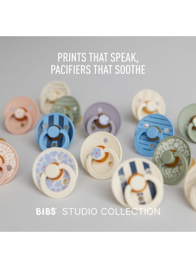 BIBS - BIBS Pacifier Studio Colour Block | Round Nipple Baby Pacifier | BPA Free Natural Rubber Latex Soother | Made in Denmark | Size 1 (0-6 months) Blush/Ivory - Flow Pack - Image 1