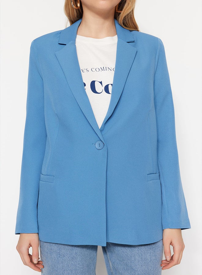 trendyol Dark Blue Regular Lining Detailed Woven Blazer Jacket - Image 4