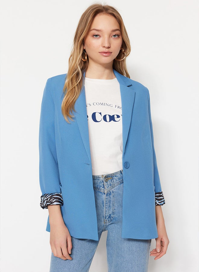 trendyol Dark Blue Regular Lining Detailed Woven Blazer Jacket - Image 3