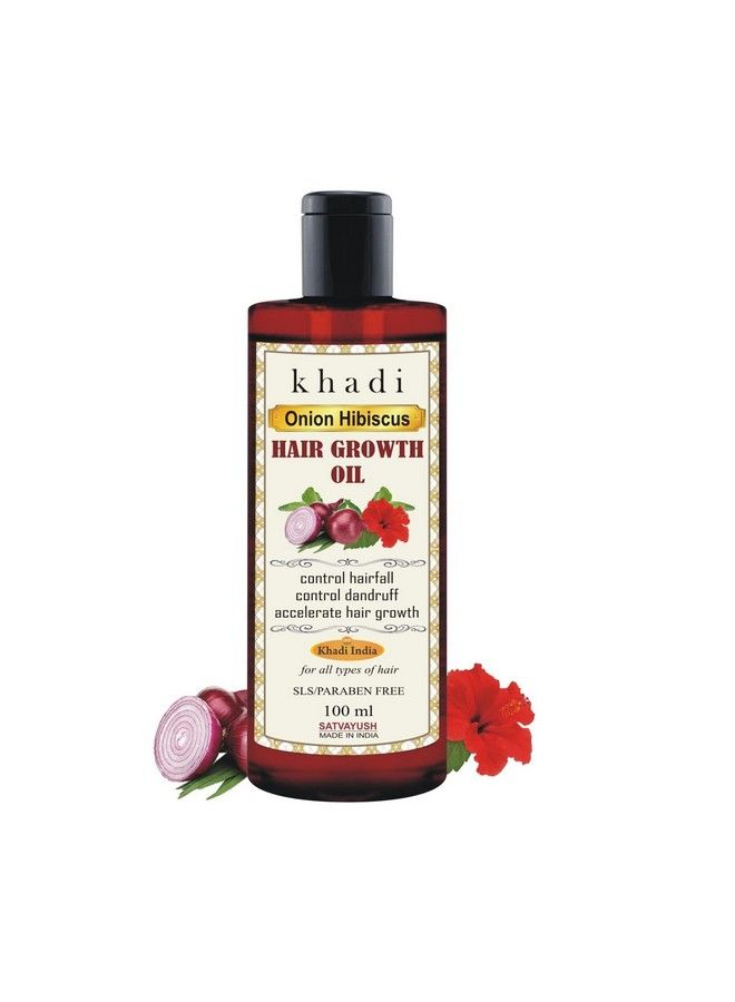 Satvayush Khadi Onion Hibiscus Hair Oil ; Hair Growth ; Hairfall Control ; Ayurvedic ; Natural & Herbal ; 4X More Effective ; For All Hair Types (Male & Female) 100 Ml - Image 1