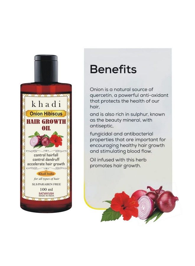 Satvayush Khadi Onion Hibiscus Hair Oil ; Hair Growth ; Hairfall Control ; Ayurvedic ; Natural & Herbal ; 4X More Effective ; For All Hair Types (Male & Female) 100 Ml - Image 3