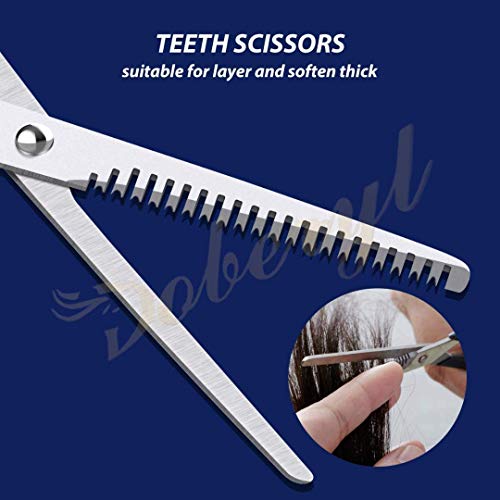 Doberyl® Sharp 6.5 inches Professional Hair Cutting Scissors Set, Black Stainless Steel Barber Shears + Thinning/Texture Hairdressing Shears, Hair Cutting Kit for Kids Men Women (Set of 2) - Image 3