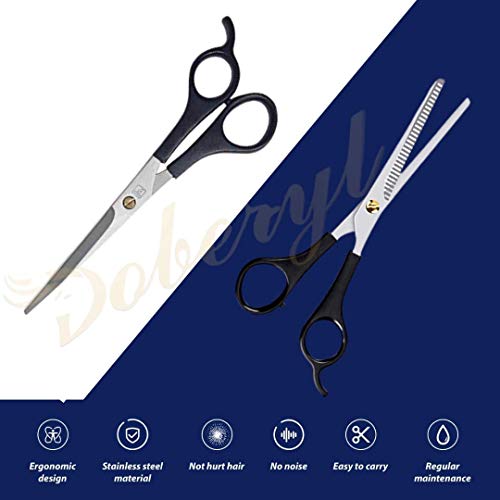 Doberyl® Sharp 6.5 inches Professional Hair Cutting Scissors Set, Black Stainless Steel Barber Shears + Thinning/Texture Hairdressing Shears, Hair Cutting Kit for Kids Men Women (Set of 2) - Image 4