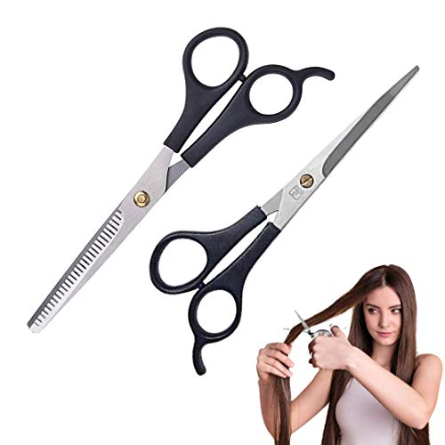 Doberyl® Sharp 6.5 inches Professional Hair Cutting Scissors Set, Black Stainless Steel Barber Shears + Thinning/Texture Hairdressing Shears, Hair Cutting Kit for Kids Men Women (Set of 2) - Image 1