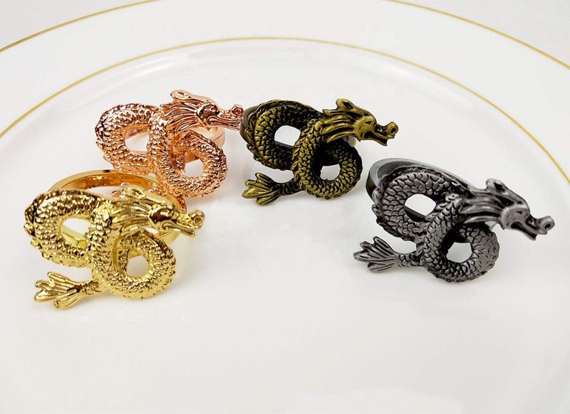 Fennco Styles Fennco Styles Antique Dragon Metal Napkin Rings  Set of 4 - Gold Napkin Holders for Home Decor  Dining Table  Banquets  Family Gathering and Special Occasions - Image 4