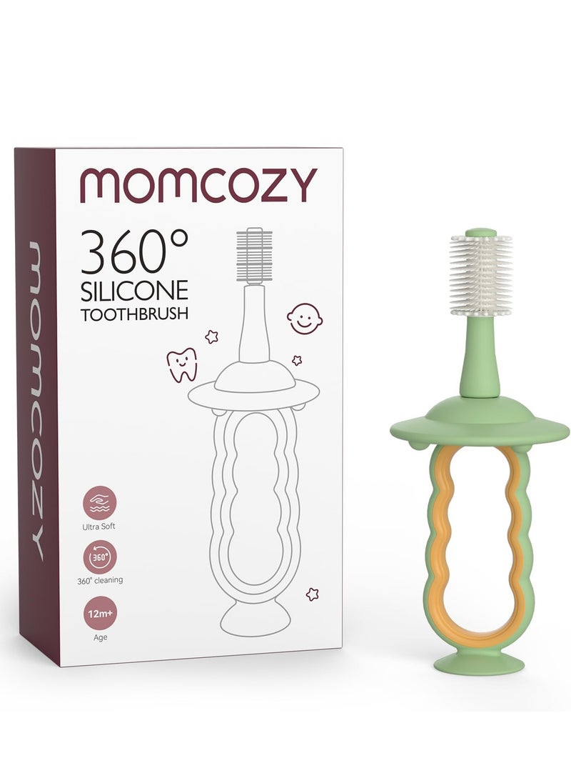Momcozy - فرشاة أسنان للأطفال، فرشاة أسنان للأطفال الصغار 1-2، فرشاة أسنان للرضع، فرشاة أسنان للأطفال من عمر 6 إلى 12 شهرًا فما فوق، منظف للفم، منظف لسان الطفل - Image 1