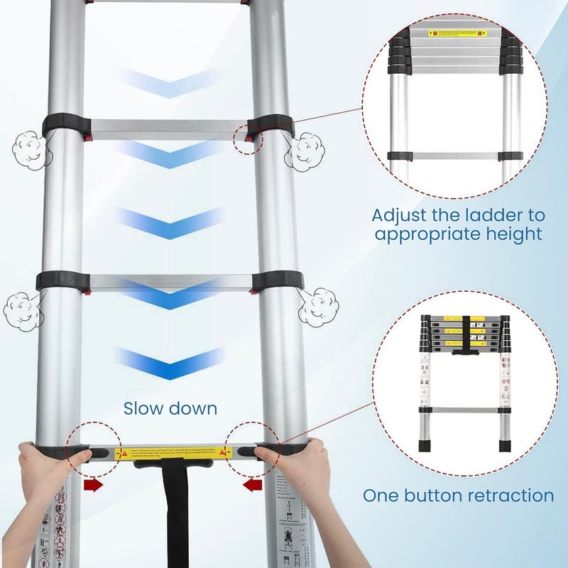 AGARO 2.0m (6.5 ft) Aluminium Telescopic Ladder, 7 Steps Foldable Ladder, EN131 Certified, Lightweight, Collapsible, Max Load up to 150 Kgs, 2 Meters, 6.5 ft - Image 5