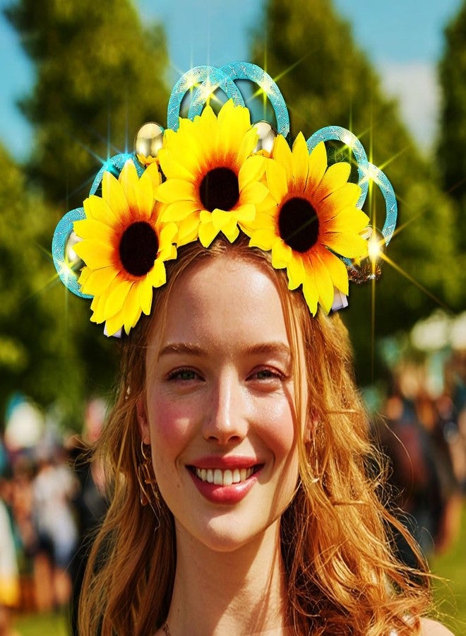 JEAIRTS Light Up Sunflower Headband Glow LED Flower Crown Boho Festival Hair Accessories for Women - Image 3