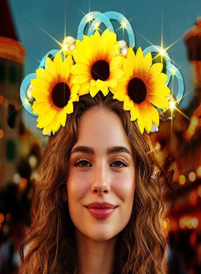 JEAIRTS Light Up Sunflower Headband Glow LED Flower Crown Boho Festival Hair Accessories for Women - Image 5