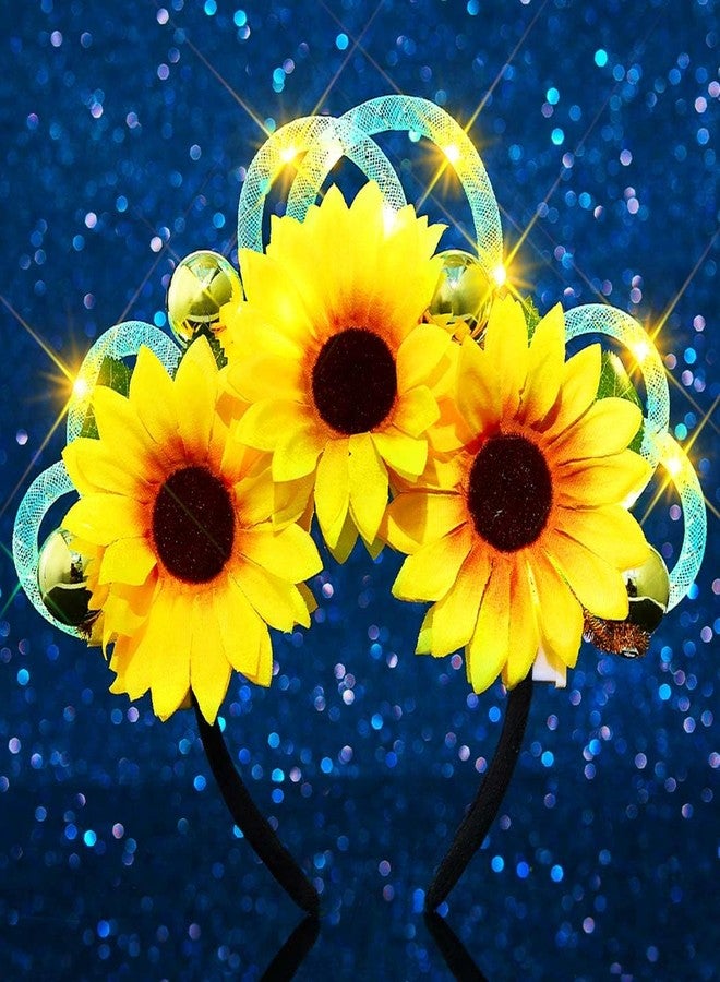 JEAIRTS Light Up Sunflower Headband Glow LED Flower Crown Boho Festival Hair Accessories for Women - Image 2
