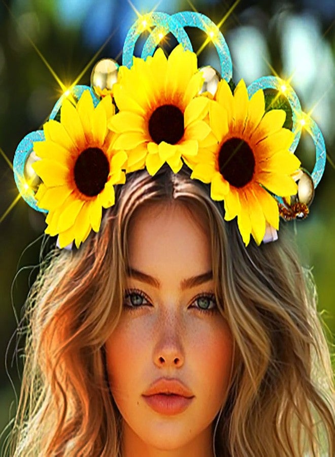 JEAIRTS Light Up Sunflower Headband Glow LED Flower Crown Boho Festival Hair Accessories for Women - Image 1