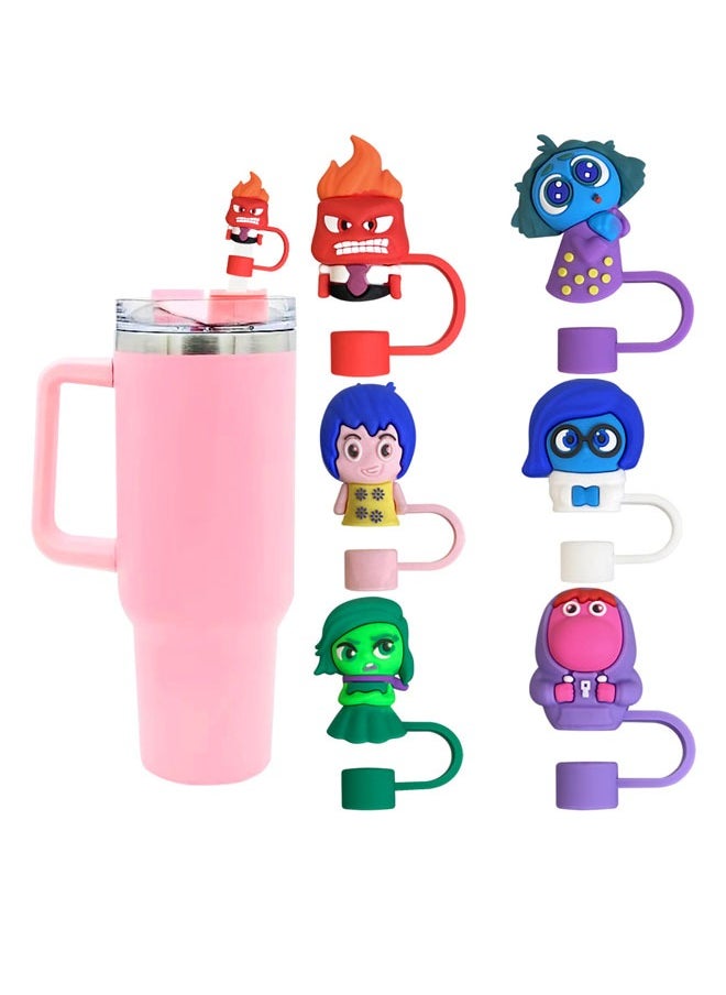 ZVEV 6pcs Cartoon Inside Out Straw Cover Cap, Silicone Straw Cover Cap for Stanley Cup Compatible with 30 and 40 Oz Tumbler Handles 10mm 0.4in Dust Proof Reusable Straw Tips Lids  - Image 1