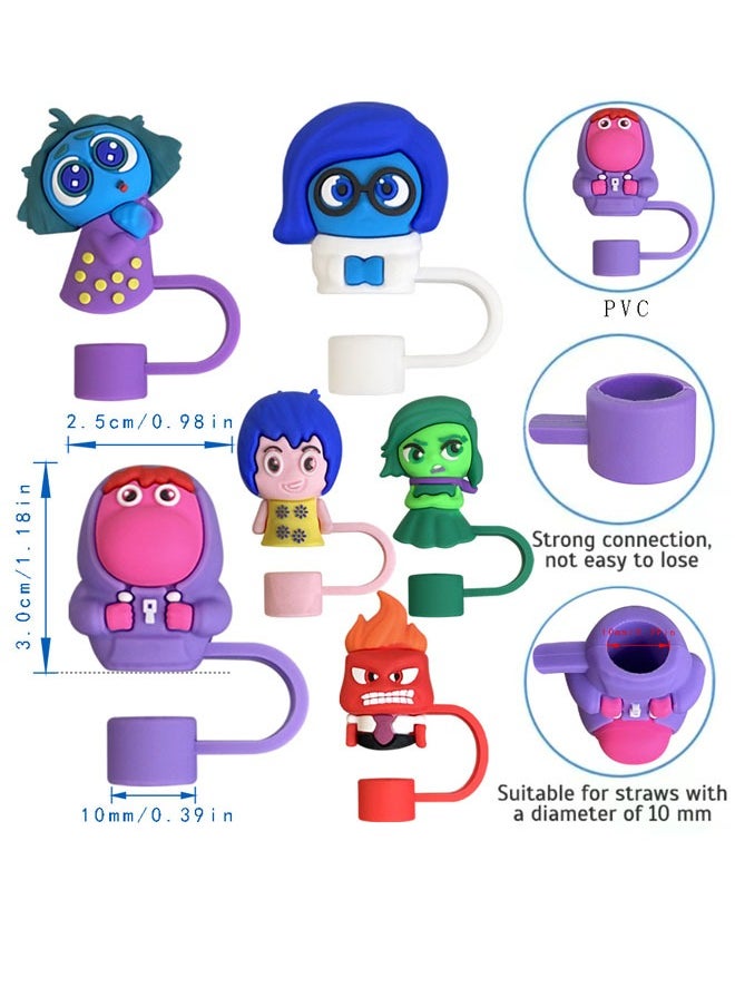 ZVEV 6pcs Cartoon Inside Out Straw Cover Cap, Silicone Straw Cover Cap for Stanley Cup Compatible with 30 and 40 Oz Tumbler Handles 10mm 0.4in Dust Proof Reusable Straw Tips Lids  - Image 3