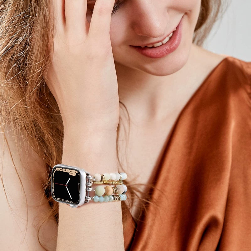 VISOOM Beaded Boho Bracelet Compatible for Apple Watch Band 40mm/38mm/41mm/42mm Series 11 10 9 8 7 SE Series 6/5/4 Women Fashion Cute Handmade Crystal Beads Stretchy Watch Strap for iWatch Bands 3/2/1 - Image 4