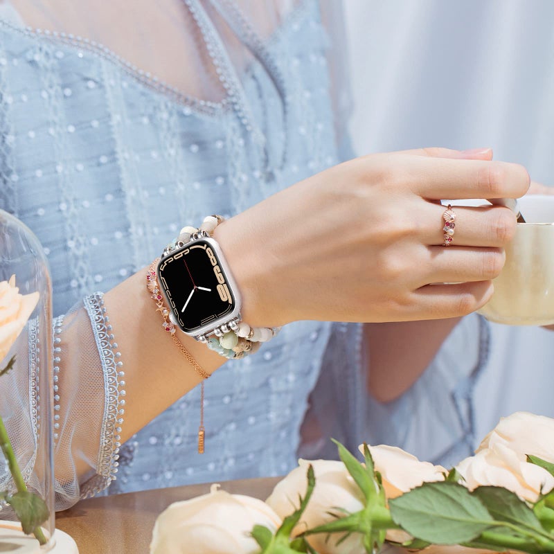 VISOOM Beaded Boho Bracelet Compatible for Apple Watch Band 40mm/38mm/41mm/42mm Series 11 10 9 8 7 SE Series 6/5/4 Women Fashion Cute Handmade Crystal Beads Stretchy Watch Strap for iWatch Bands 3/2/1 - Image 3