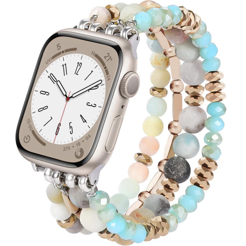 VISOOM Beaded Boho Bracelet Compatible for Apple Watch Band 40mm/38mm/41mm/42mm Series 11 10 9 8 7 SE Series 6/5/4 Women Fashion Cute Handmade Crystal Beads Stretchy Watch Strap for iWatch Bands 3/2/1 - Image 1