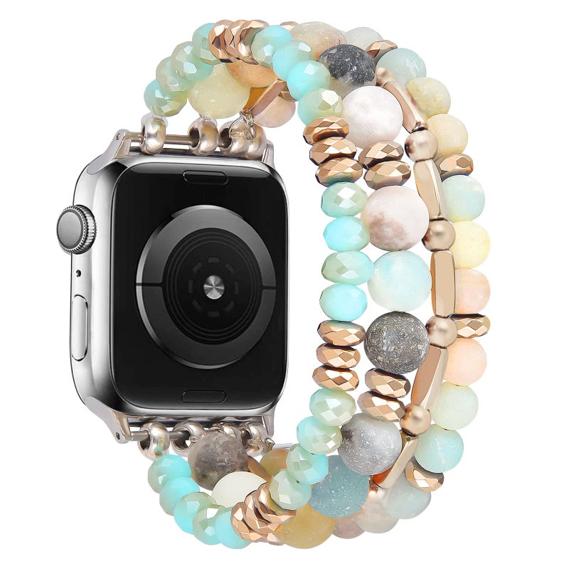VISOOM Beaded Boho Bracelet Compatible for Apple Watch Band 40mm/38mm/41mm/42mm Series 11 10 9 8 7 SE Series 6/5/4 Women Fashion Cute Handmade Crystal Beads Stretchy Watch Strap for iWatch Bands 3/2/1 - Image 5