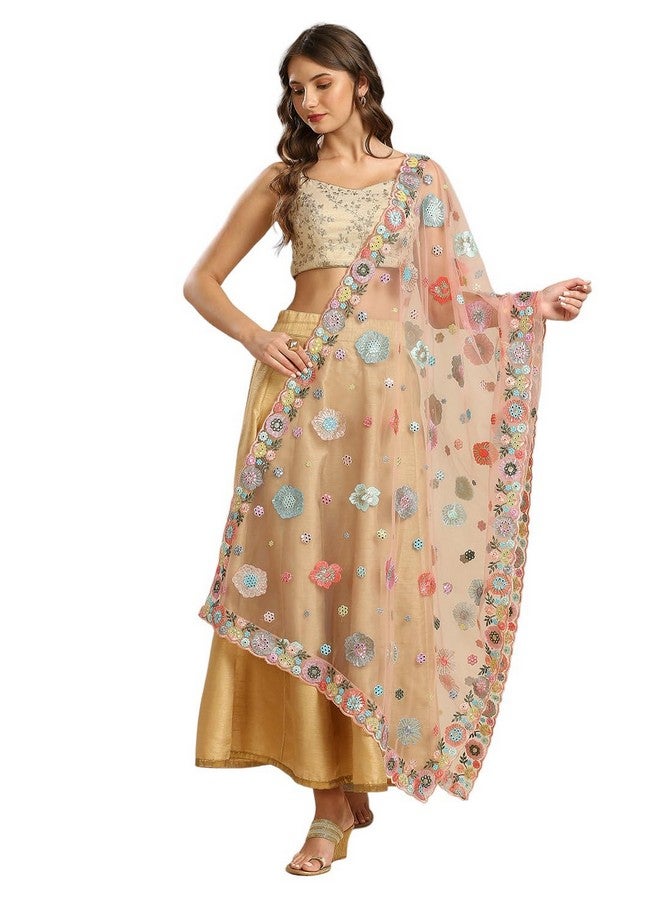 DUPATTA BAZAAR DUPATTA BAZAAR Women's Net Dupatta with Multicolour Embroidery and Sequins Work - Image 1