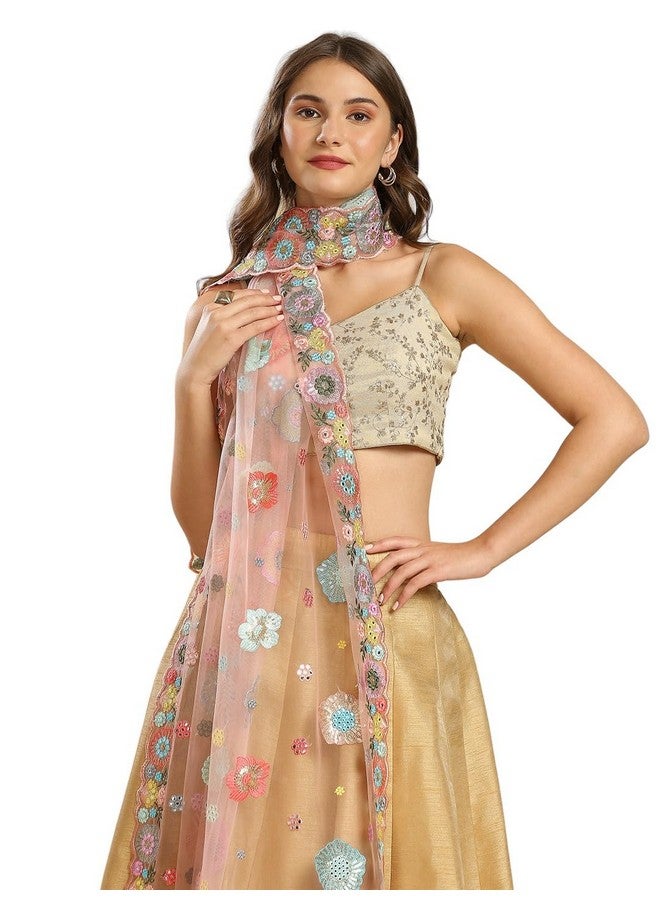 DUPATTA BAZAAR DUPATTA BAZAAR Women's Net Dupatta with Multicolour Embroidery and Sequins Work - Image 2
