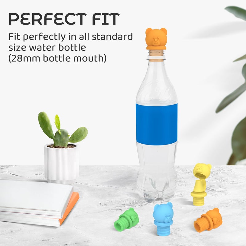 Giichen No Spill Water Bottle Caps - BPA Free Silicone Top Protects Child's Mouth, Replacement Spout Adapter for Toddlers to Adults - 4 Pack (Blue, Green, Yellow, Orange) - Image 4