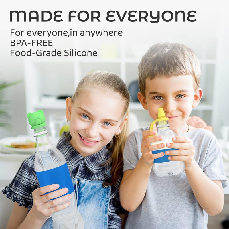 Giichen No Spill Water Bottle Caps - BPA Free Silicone Top Protects Child's Mouth, Replacement Spout Adapter for Toddlers to Adults - 4 Pack (Blue, Green, Yellow, Orange) - Image 5