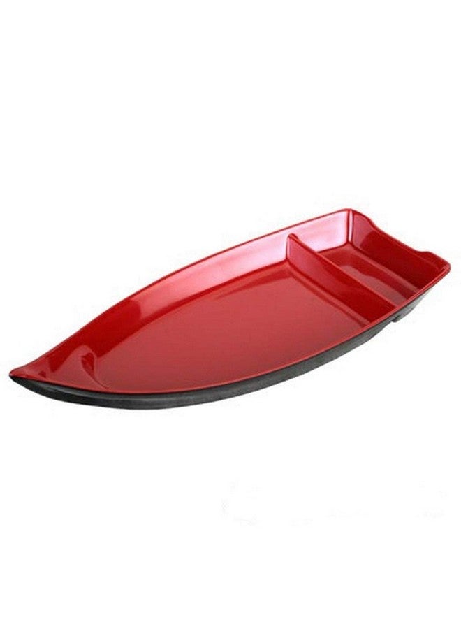 Happy Sales HSSB-10RB, Sushi Boat Shape Plate Sushi Sashimi Serving Plate Melamine Plastic Tray 10 x 4.5 Inch (Red Black) - Image 4