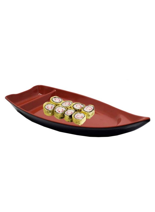 Happy Sales HSSB-10RB, Sushi Boat Shape Plate Sushi Sashimi Serving Plate Melamine Plastic Tray 10 x 4.5 Inch (Red Black) - Image 2