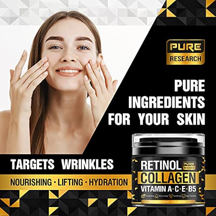 PURE RESEARCH Retinol Face Cream – Natural Anti-Wrinkle Cream – Anti-Aging Facial Moisturizer with Collagen & Hyaluronic Acid - Hydrate, Renew and Protect Your Skin 1.7oz - Image 3