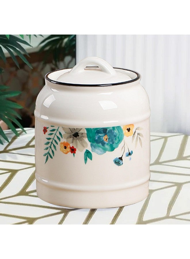 UMAI Ceramic Jar for Kitchen Storage with Lid | Airtight Ceramic Container | Multipurpose Kitchen Storage Jars and Containers | White | Printed (1 Jar) (750ml) - Image 1