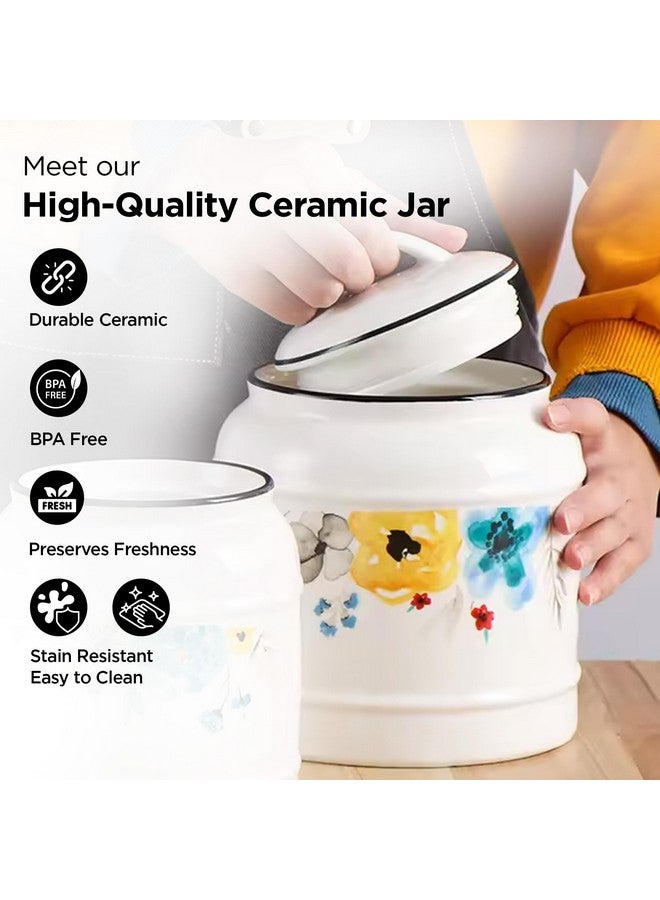 UMAI Ceramic Jar for Kitchen Storage with Lid | Airtight Ceramic Container | Multipurpose Kitchen Storage Jars and Containers | White | Printed (1 Jar) (750ml) - Image 3