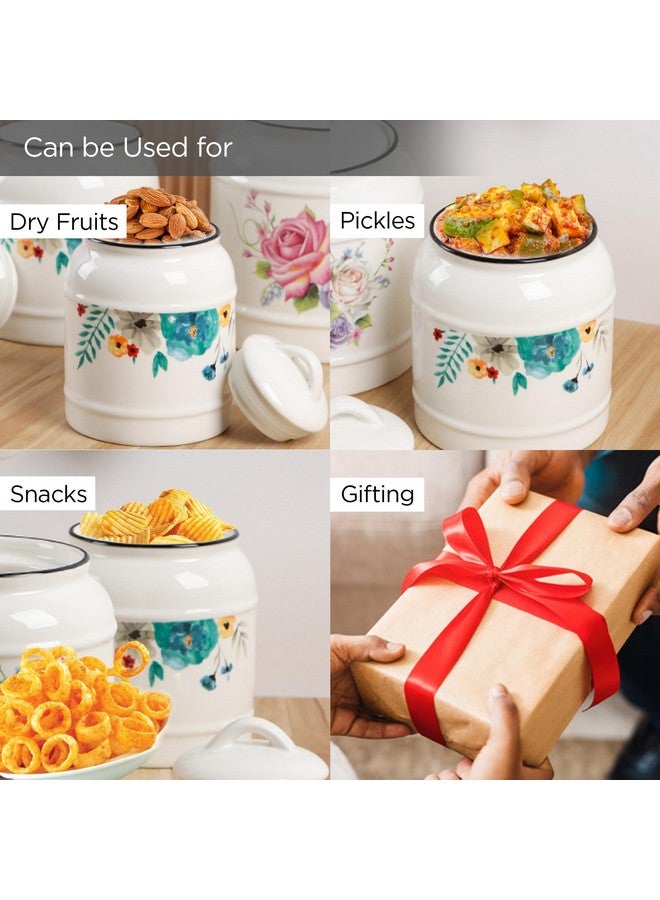 UMAI Ceramic Jar for Kitchen Storage with Lid | Airtight Ceramic Container | Multipurpose Kitchen Storage Jars and Containers | White | Printed (1 Jar) (750ml) - Image 5