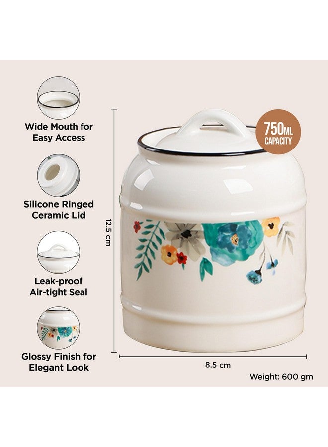 UMAI Ceramic Jar for Kitchen Storage with Lid | Airtight Ceramic Container | Multipurpose Kitchen Storage Jars and Containers | White | Printed (1 Jar) (750ml) - Image 4