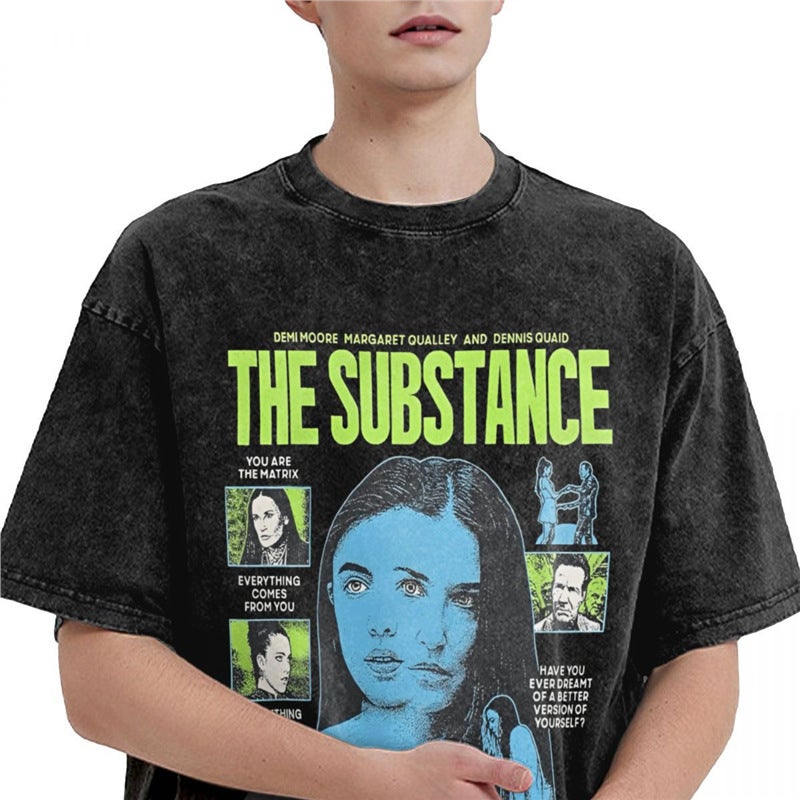Men T Shirt The Substance Horror Movie Washed T Shirts - Image 5