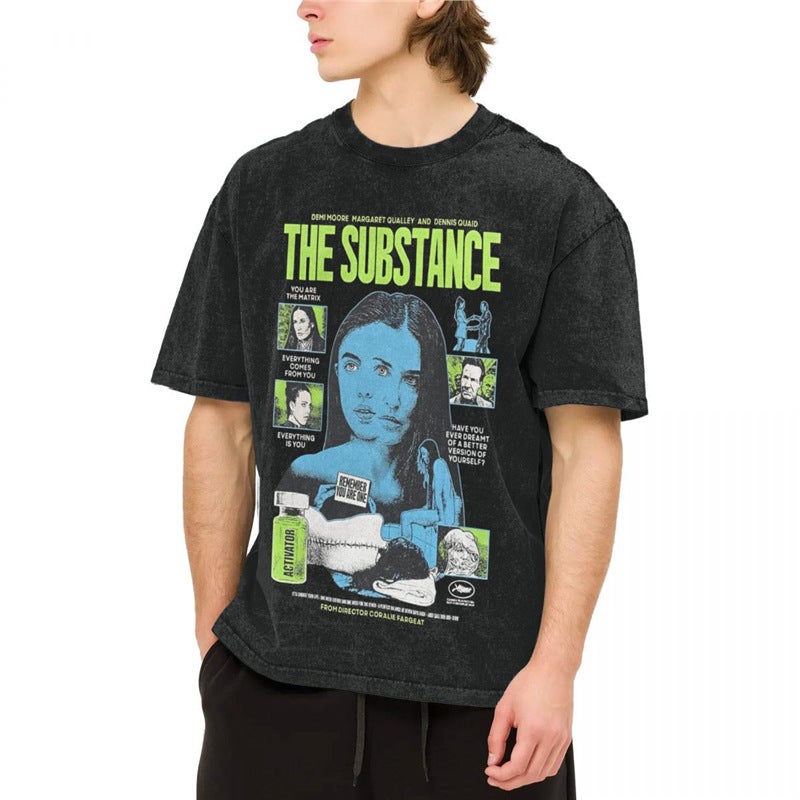 Men T Shirt The Substance Horror Movie Washed T Shirts - Image 4
