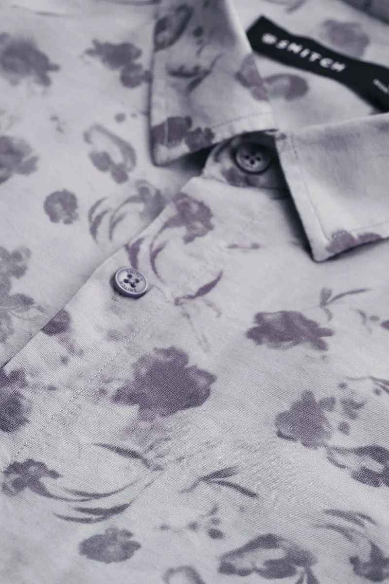 SNITCH Light Grey Floral Slim Fit Shirt
