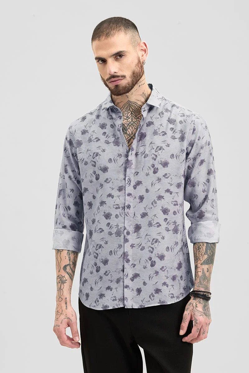 SNITCH Light Grey Floral Slim Fit Shirt