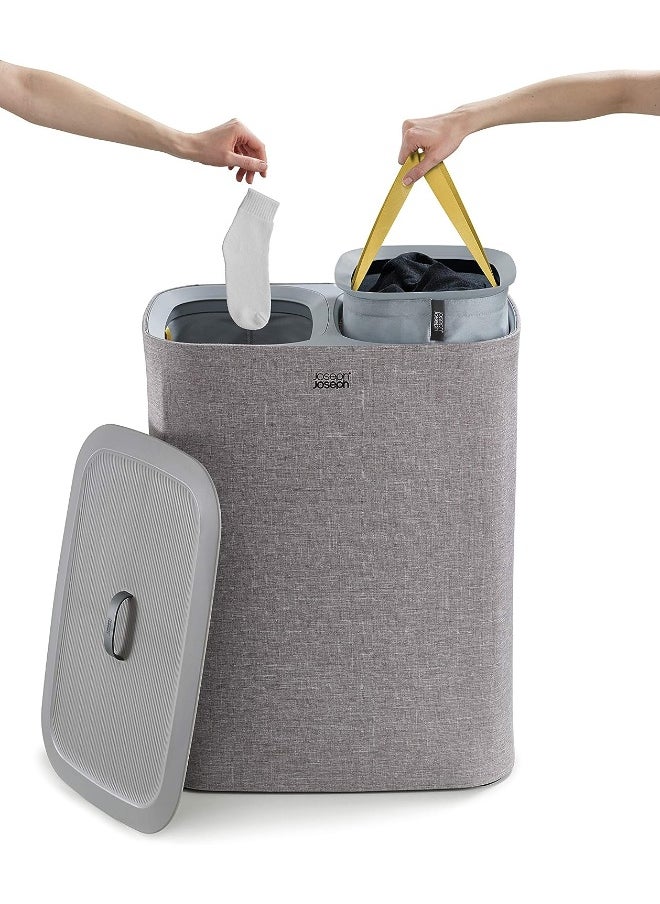 Joseph Joseph Joseph Tota Laundry Hamper Separation Basket with Lid - Grey 90-Liter  - Image 2