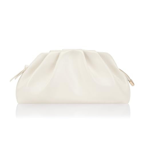 Milisente Clutch Purses for Women Shiny PU Leather Pleated Evening Clutch Bag With Shoulder Strap for Formal Wedding Prom (Beige) - Image 1